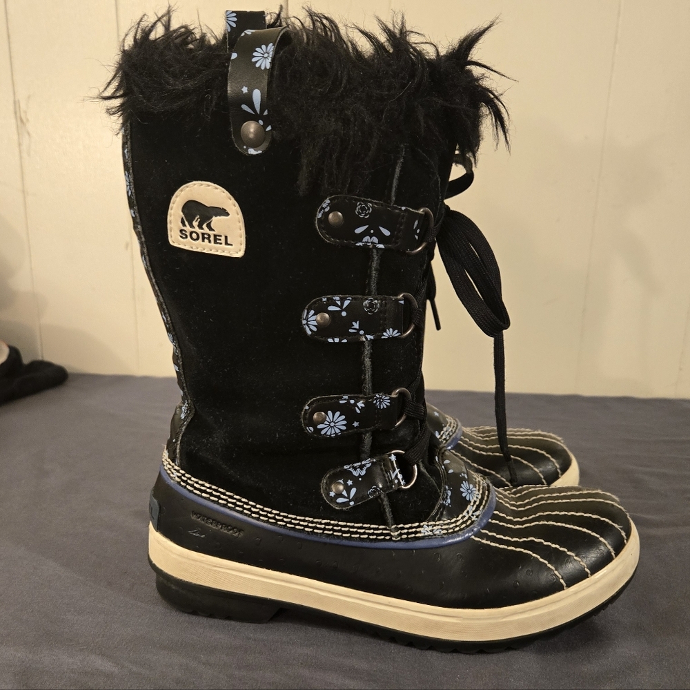 Sorel Women’s Winter Snow Boots Black Faux Fur Waterproof Lace Up Size 5